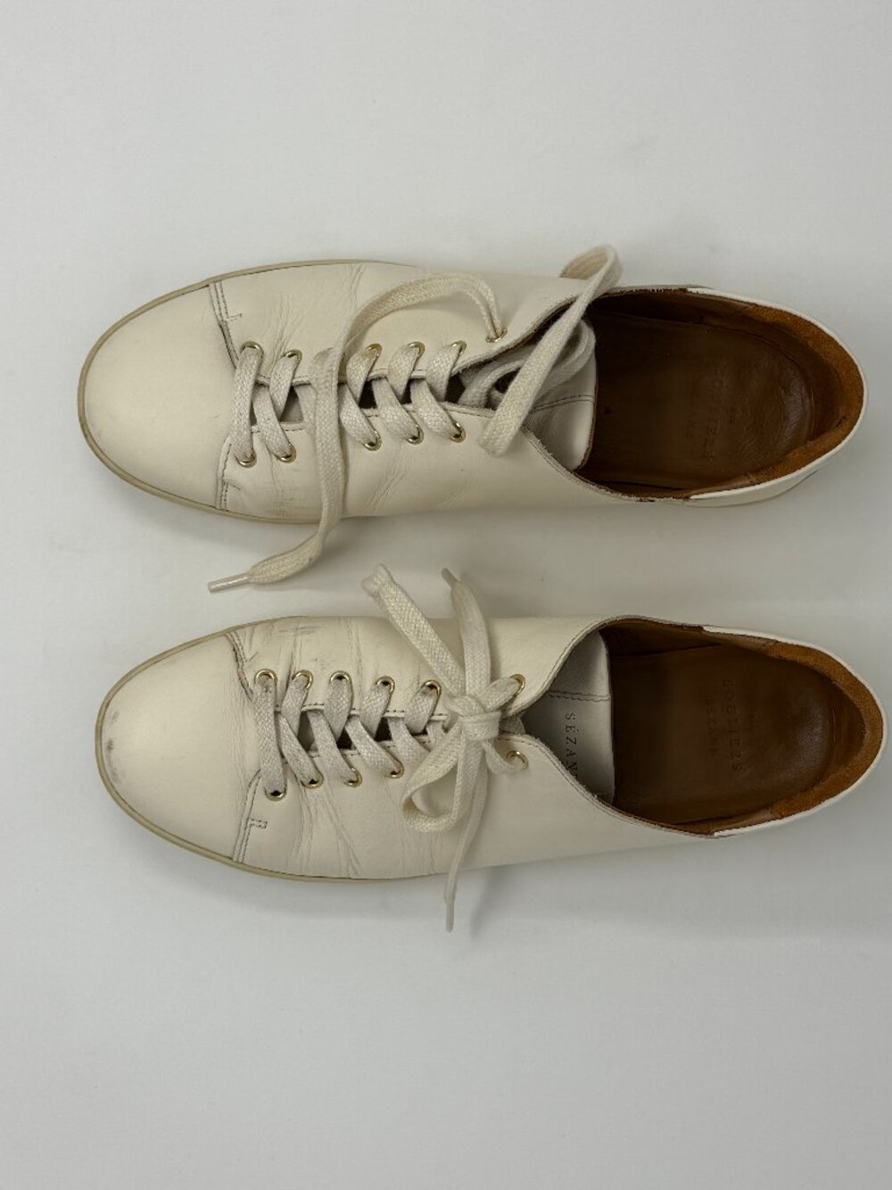 SEZANE Cream Leather "Jack" Sneakers Low Rise Size US 9